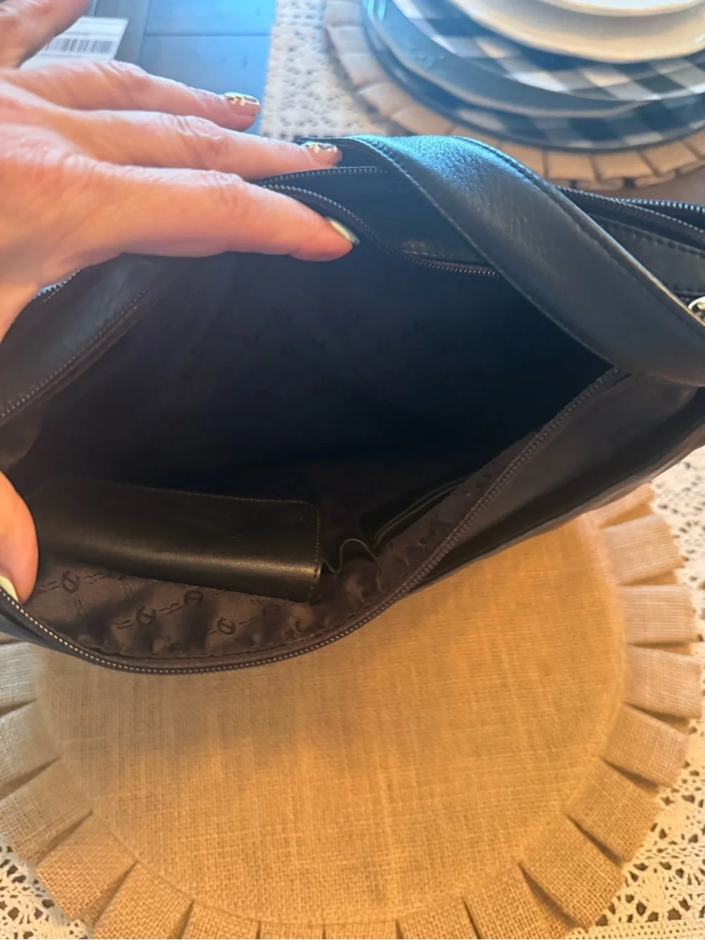 Vintage Etienne Aigner Black Leather Messenger Bag with Gold Logo
